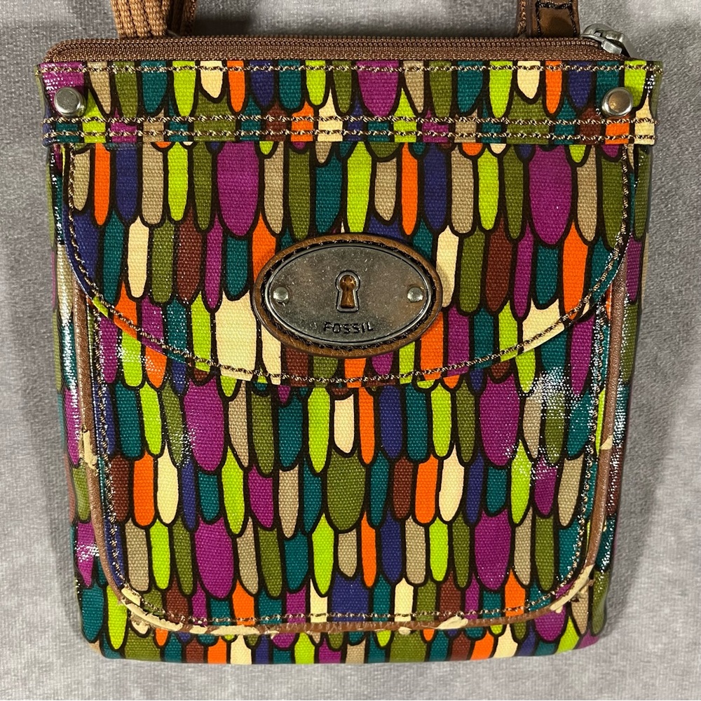 Vintage Fossil Key-Per Crossbody‎ Purse Colorful Purse w/ Adjustable Strap Boho